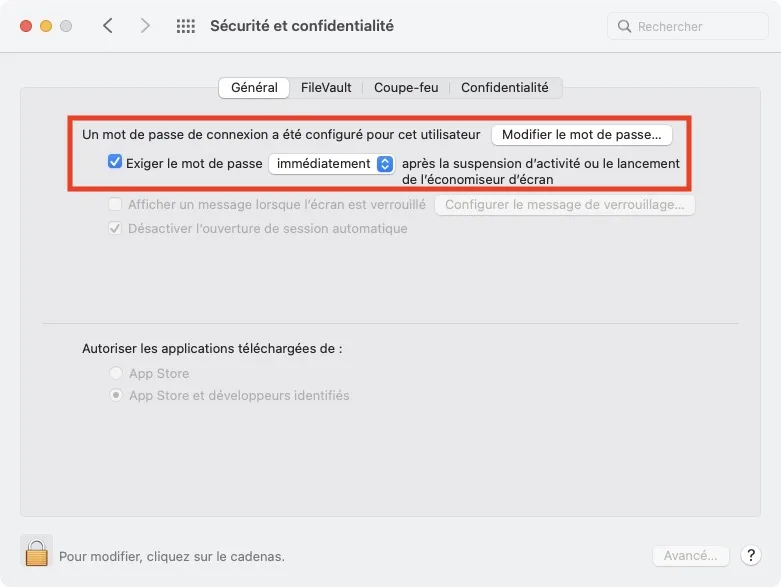 Utiliser un économiseur d'écran sur Mac 7 exiger mot de pase apres lancement economiseur d ecran mac