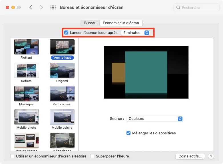 Utiliser un économiseur d'écran sur Mac 4 mac lancer economiseur decran apres 5 minutes