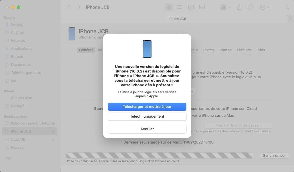 Telecharger iOS 16.0.2 depuis le Mac
