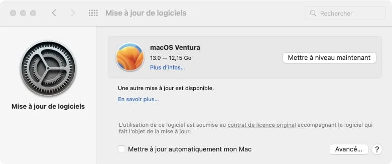 installation mise a jour macos ventura