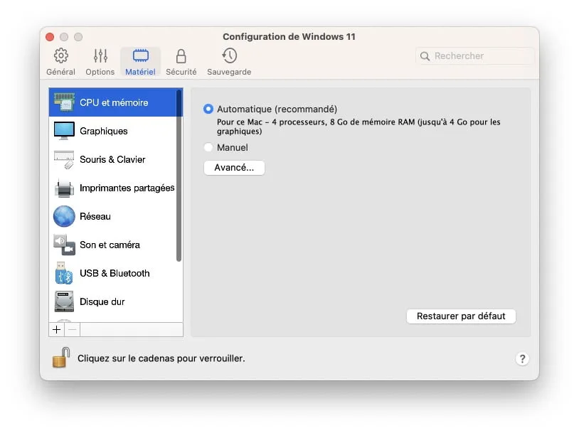 regler cpu et memoire windows 11 sur mac