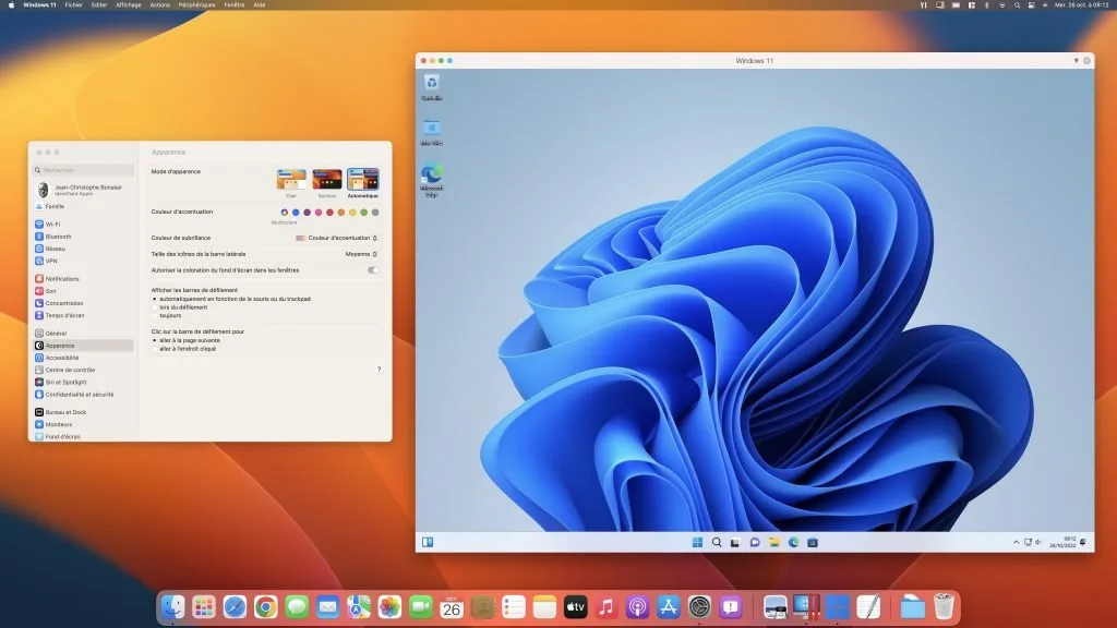 windows 11 sous macos ventura en plein ecran ou en fenetre