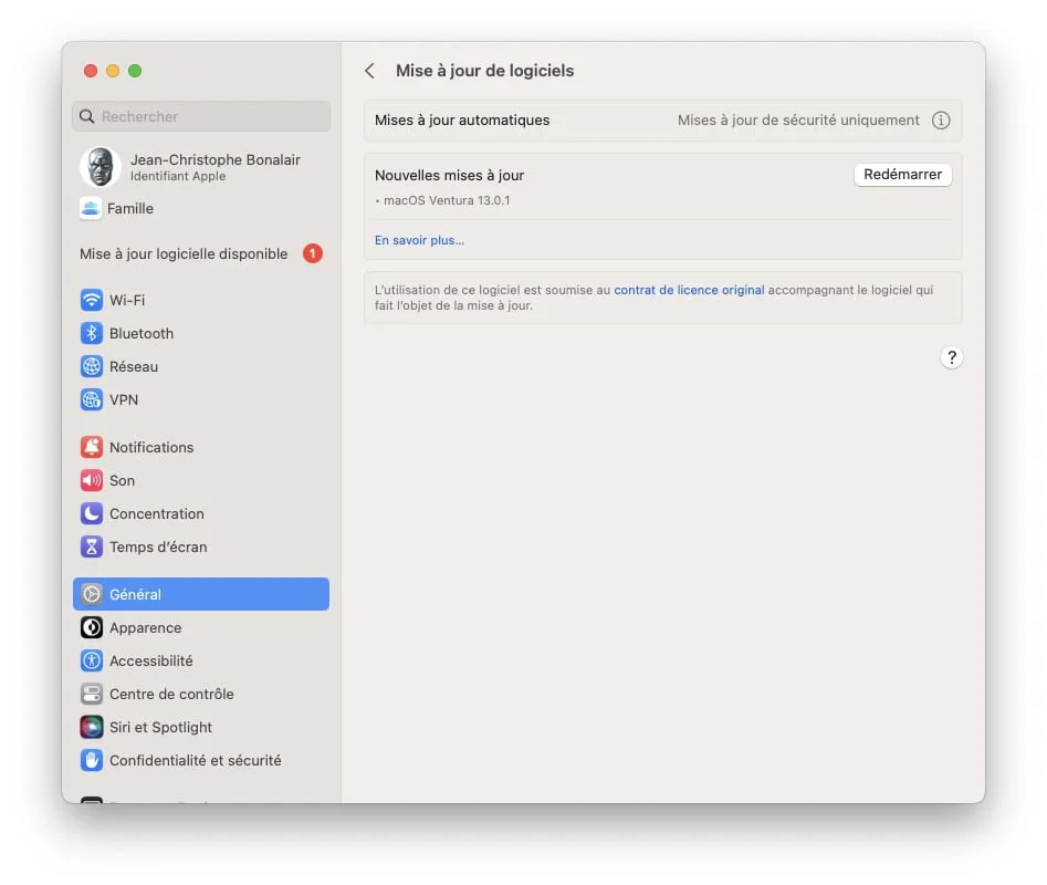 redemarrer mac apres mises a jour