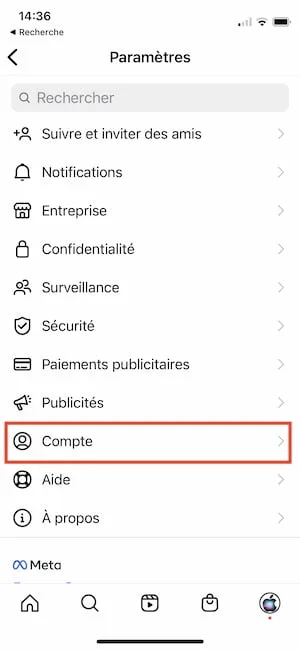 reglages compte instagram