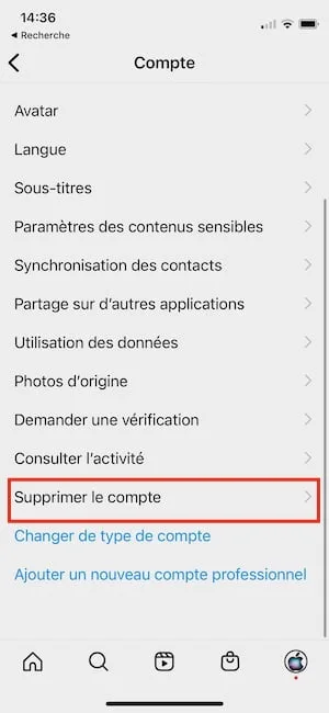 supprimer mon compte instagram