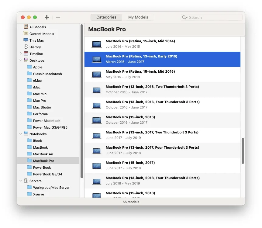 Mactracker mac obsoletes et anciens