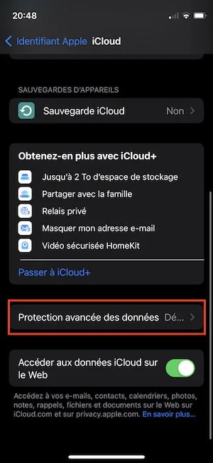 comment activer protection avancee des donnes ios ipados