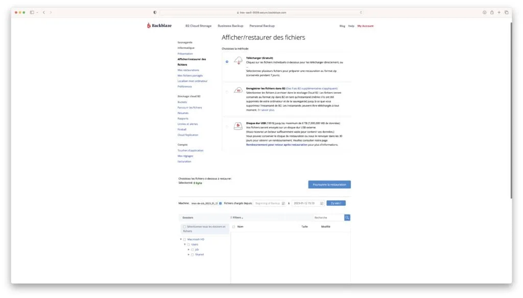 comment restaurer son mac depuis le cloud Backblaze tutoriel
