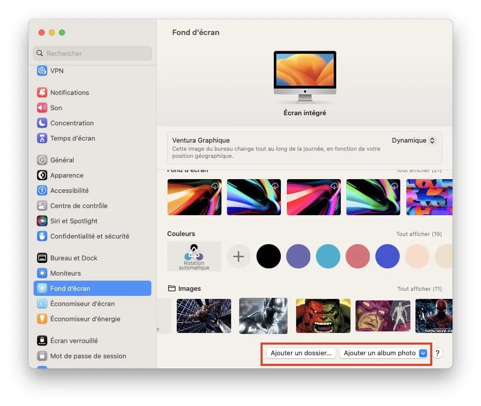 ajouter dossier fond d ecran ou ajouter album photo