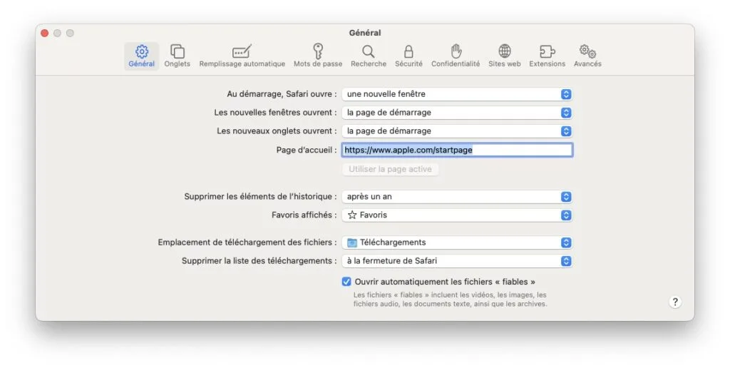 changer la page daccueil de safari