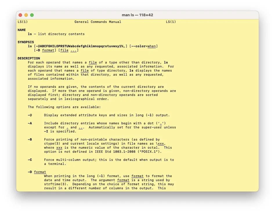 man ls terminal mac