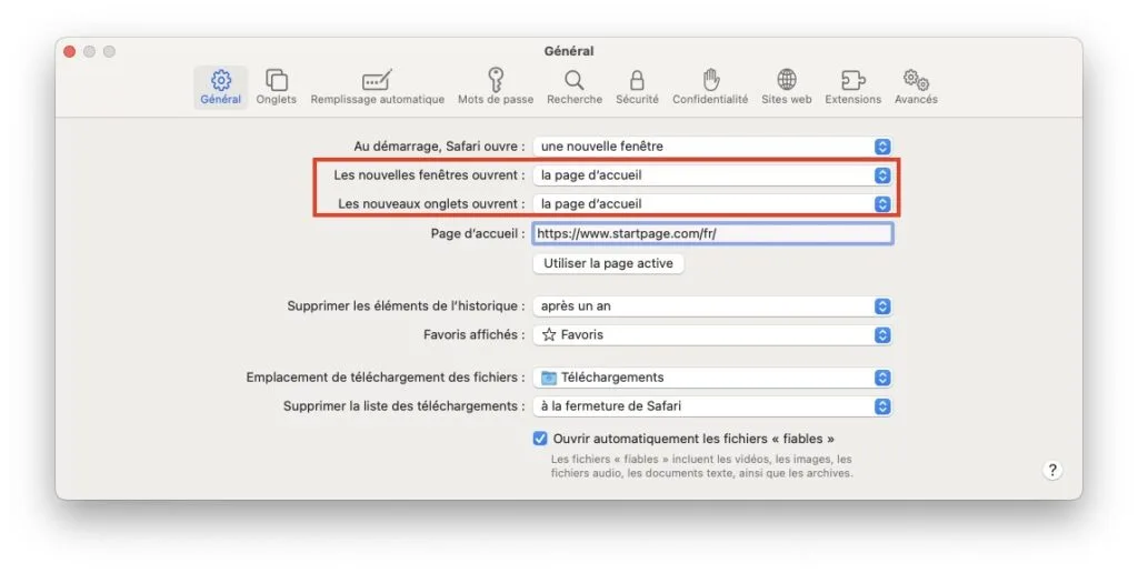 modifier page daccueil safari mac