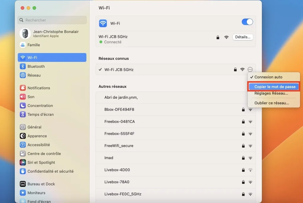 trouver son mot de passe wifi sur macos ventura