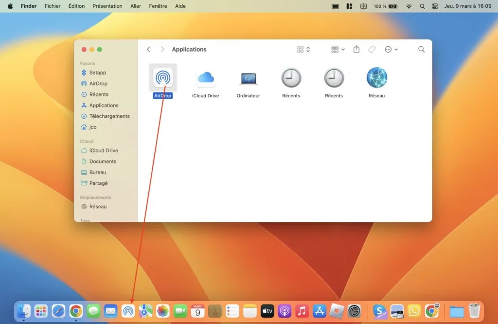 ajouter airdrop dans le dock de macos