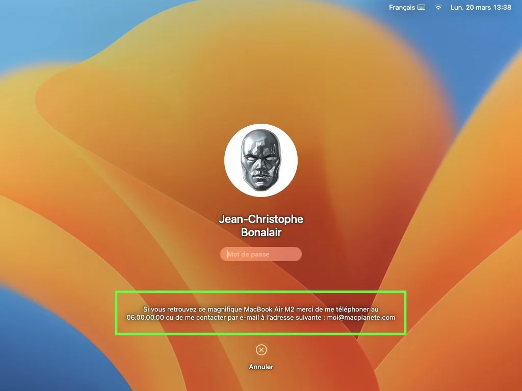 comment afficher un message en mode verrouille sur Mac
