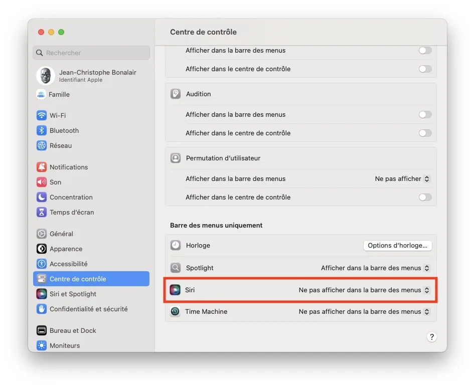 masquer icone horloge mac