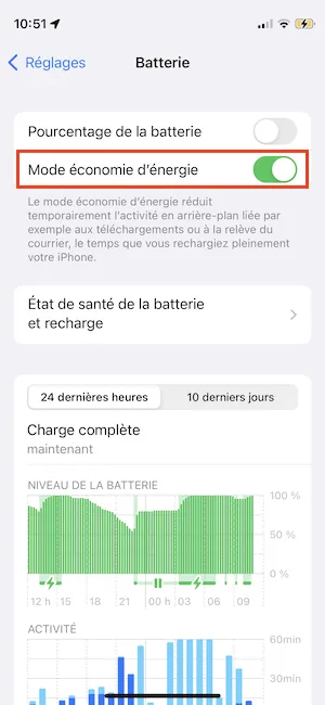 charger iphone vite mode economie d energie
