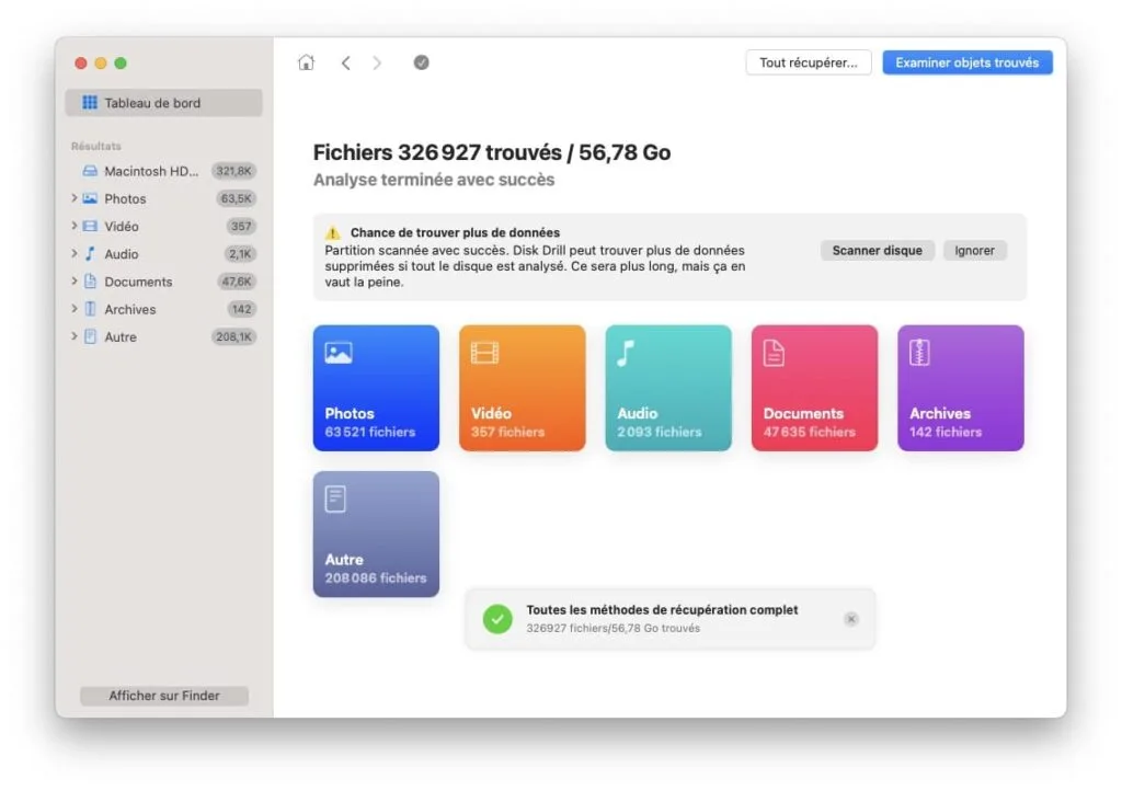 fichiers perdus sur mac