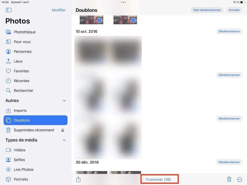 ipad supprimer doublons photos