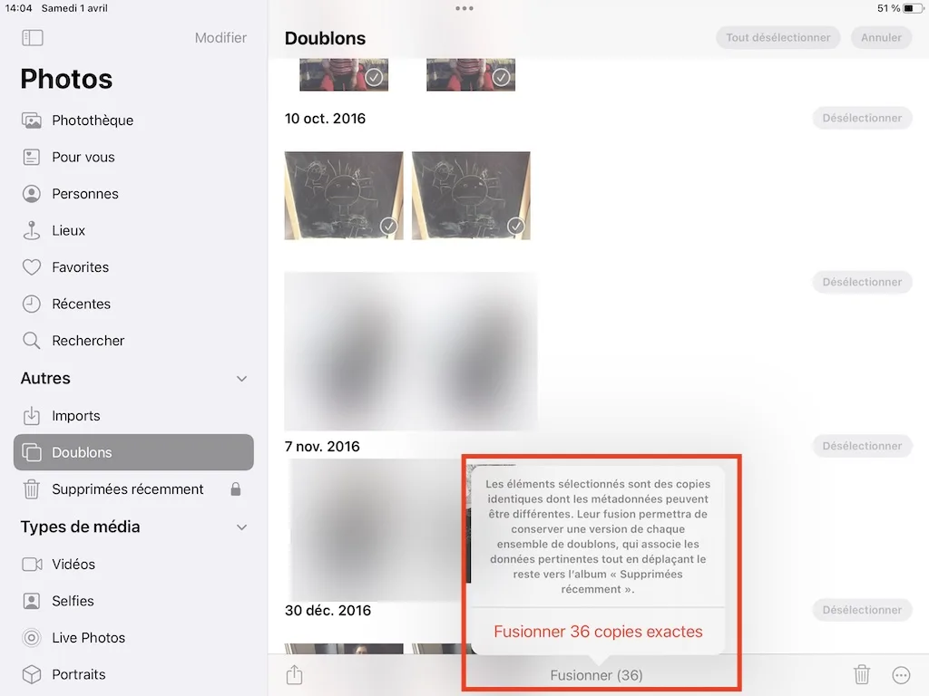 suppresison doublons photos iphone