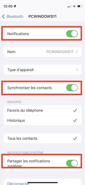 activer notifications iphone windows 11