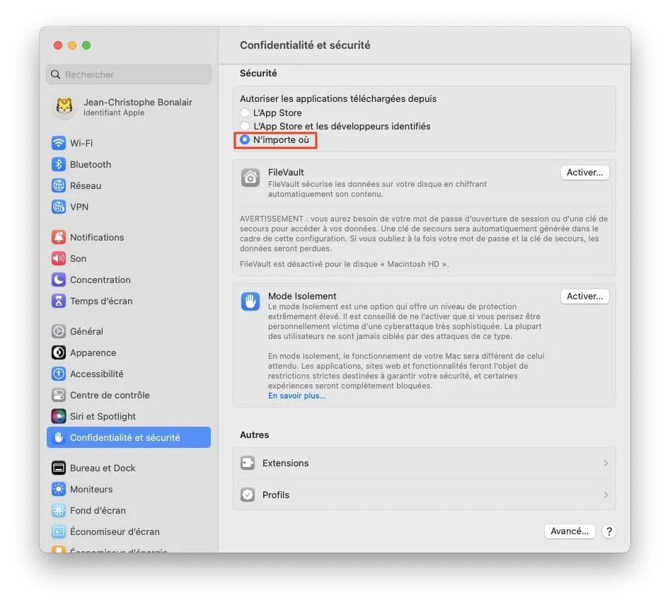 autoriser les applications telechargees depuis nimporte ou sur mac