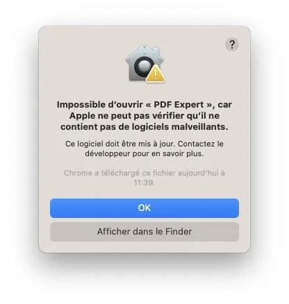 impossible douvrir car Apple ne peut pas verifier quil ne contient pas de logiciels malveillants