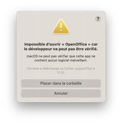 impossible douvrir car le developpeur ne peut pas etre verifie