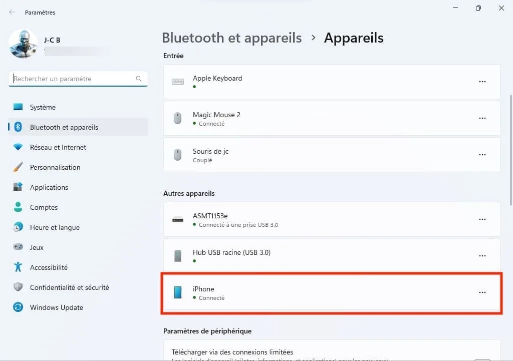 iphone connexion bluetooth windows 11 reussi