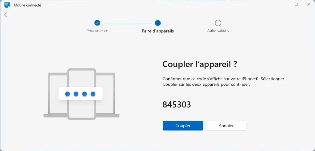 jumelage iphone windows 11