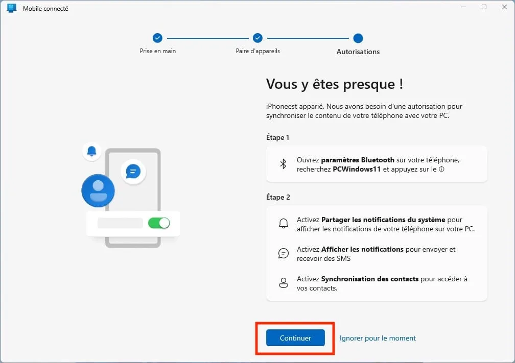 recevoir messages iphone sur windows 11