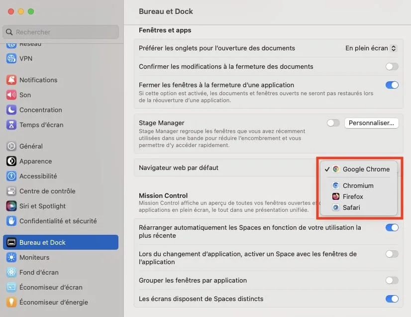 Comment changer le navigateur web par défaut sur Mac / iPhone 2 choisir chrome a la place de safari sur mac