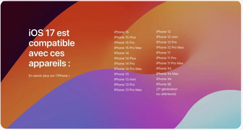 ios 17 liste des iphone compatibles avec iphone 15
