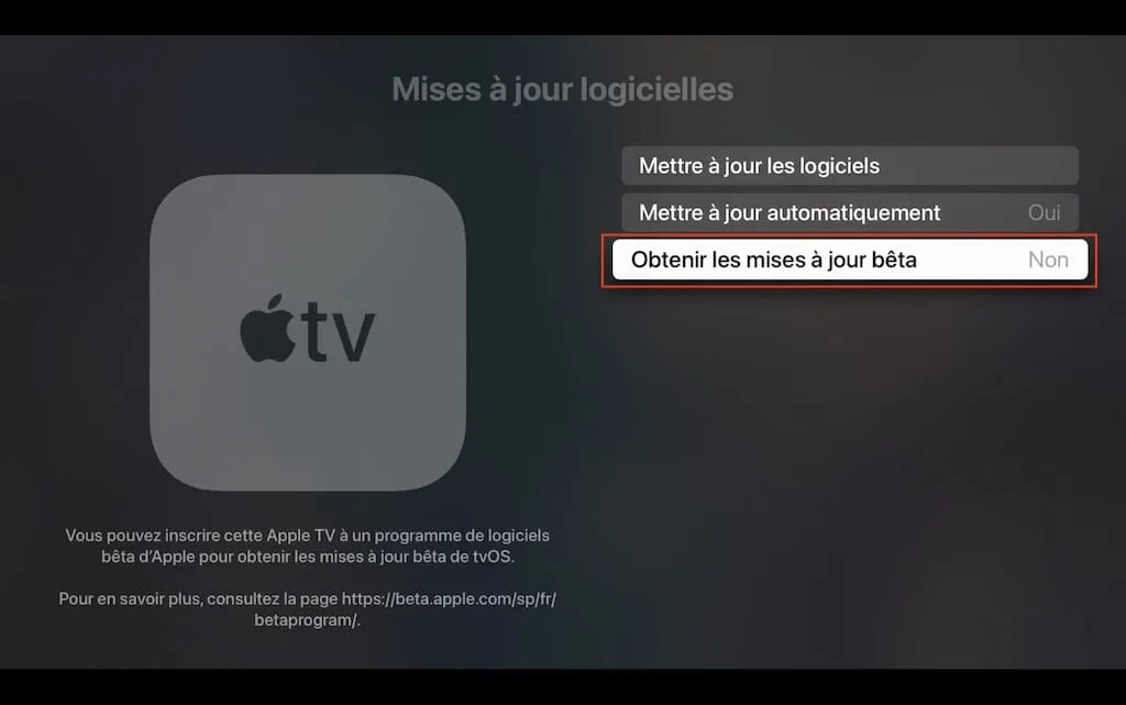 mise a jour beta tvos 17