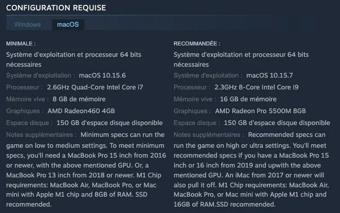 Comment jouer à Baldur’s Gate 3 sur Mac (Intel / Silicon M1 / M2) 2 Baldur s Gate 3 sur Mac configuration macOS