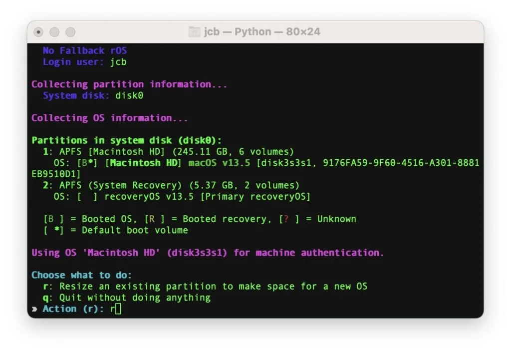 asahi linux redimensionner partition mac