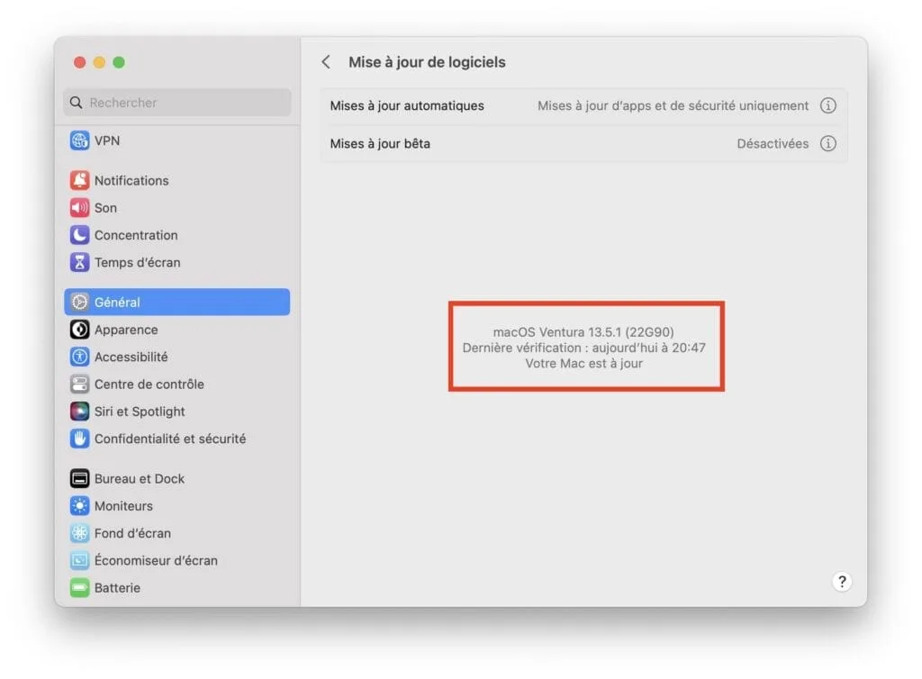 comment installer mise a jour macos ventura 13.5.1