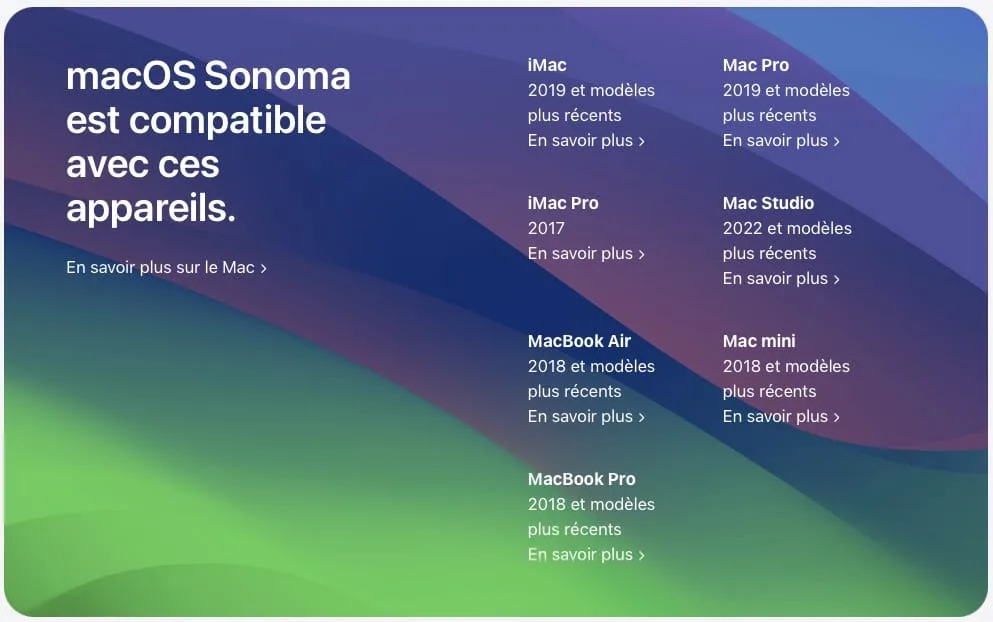 Installation propre macOS Sonoma (14.0) 1 installer macos sonoma 14 sur mac compatible