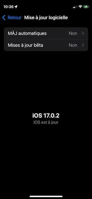 mise a jour ios 17.0.2 pour iPhone
