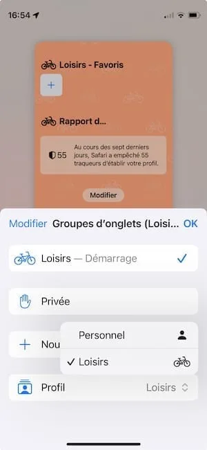 passer dun profil a lautre safari iphone ios 17