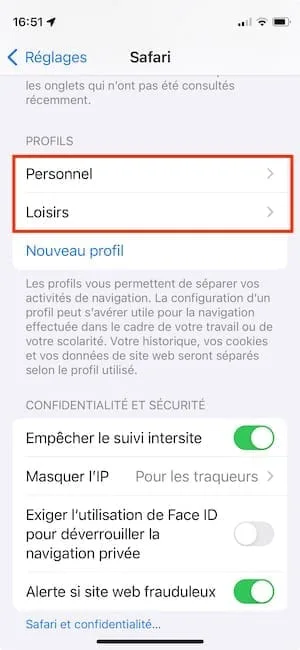 profils safari ios 17