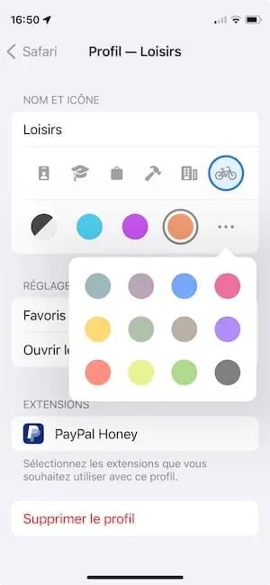 safari profil ios 17 couleur