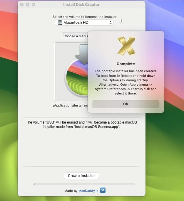 Créer une clé USB d'installation de macOS Sonoma sans le Terminal 6 cle installation sonoma methode rapide