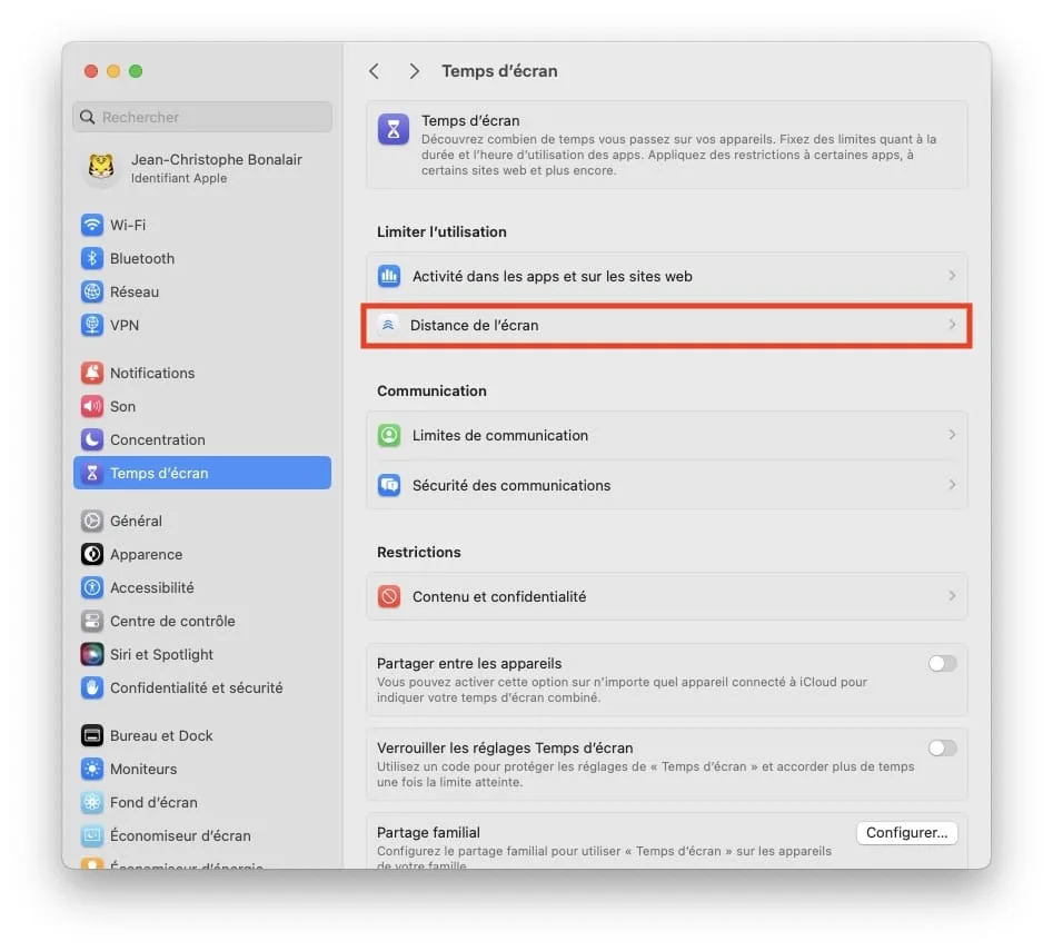 parametre distance de lecran macos sonoma