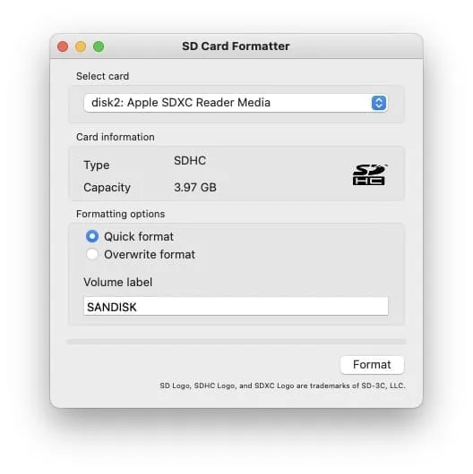 SD Card formatter Mac
