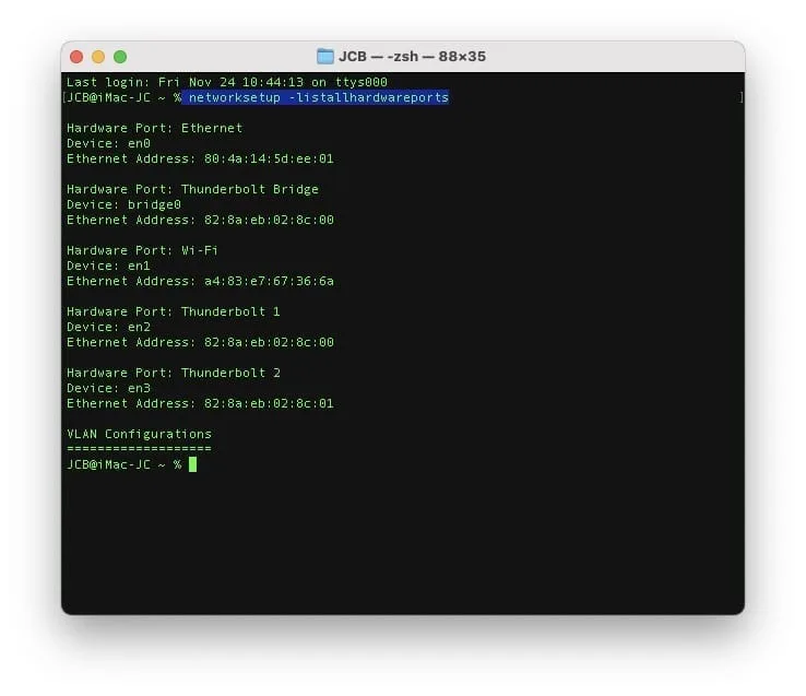 afficher reseau mac ethernet wifi avec terminal