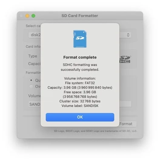 aide formater carte sd mac