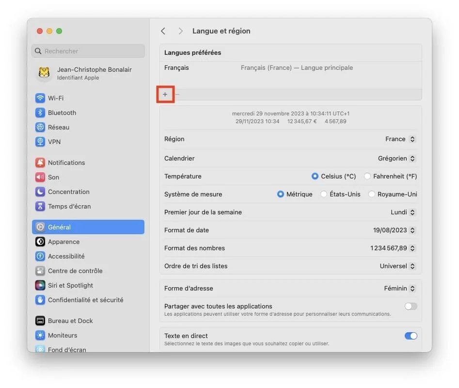 ajouter langue mac