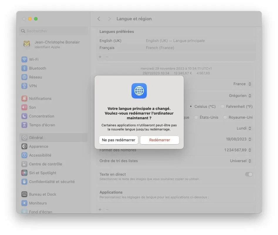 changer la langue de son mac rapidement