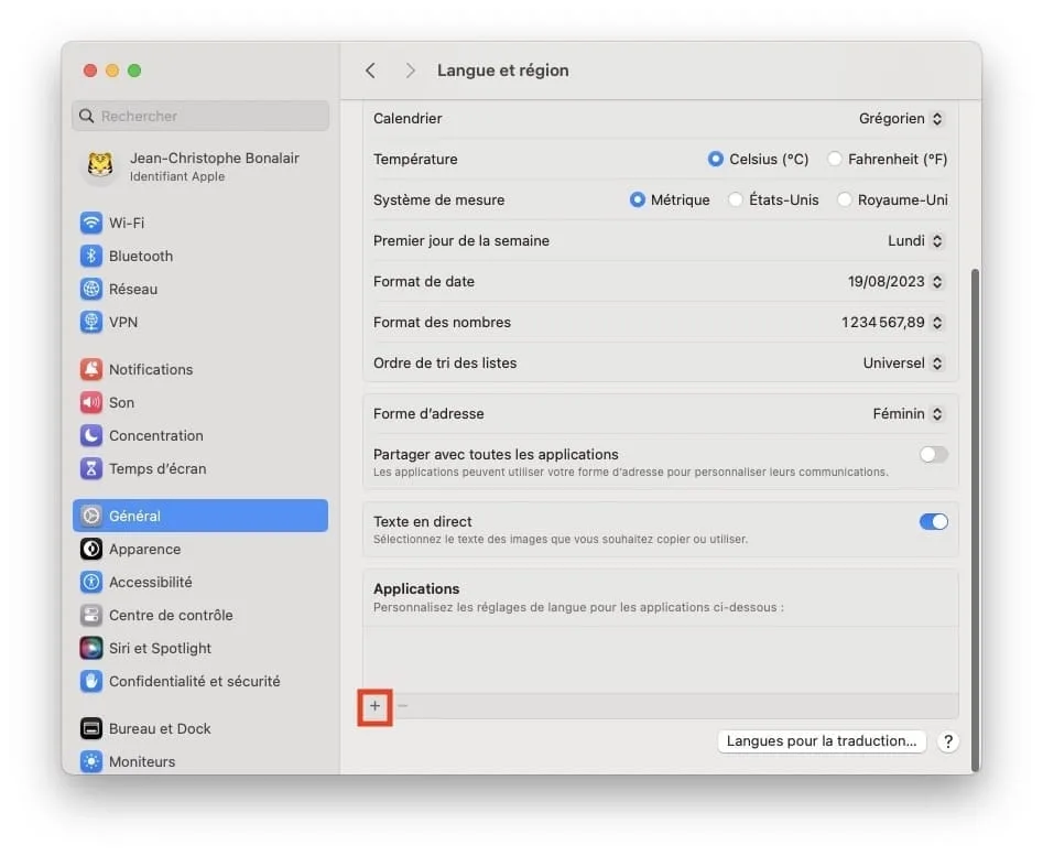 changer langue app mac